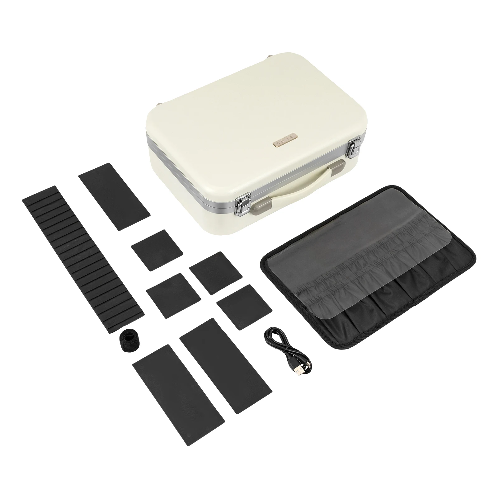 Tas Rias Putih dengan Lampu LED & Cermin - Organizer Kosmetik Perjalanan Portabel