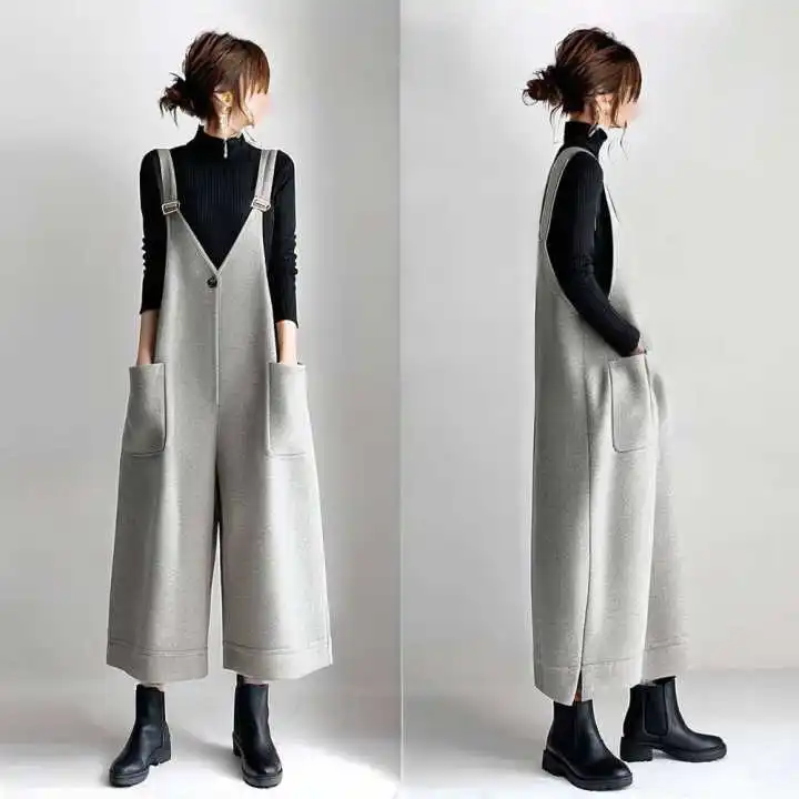 Lazy Style High Waist Slimming Versatile Belted Pocket Nine Point Strap Pants Japanese Style Cross-Border Spring Autumn Ladie...