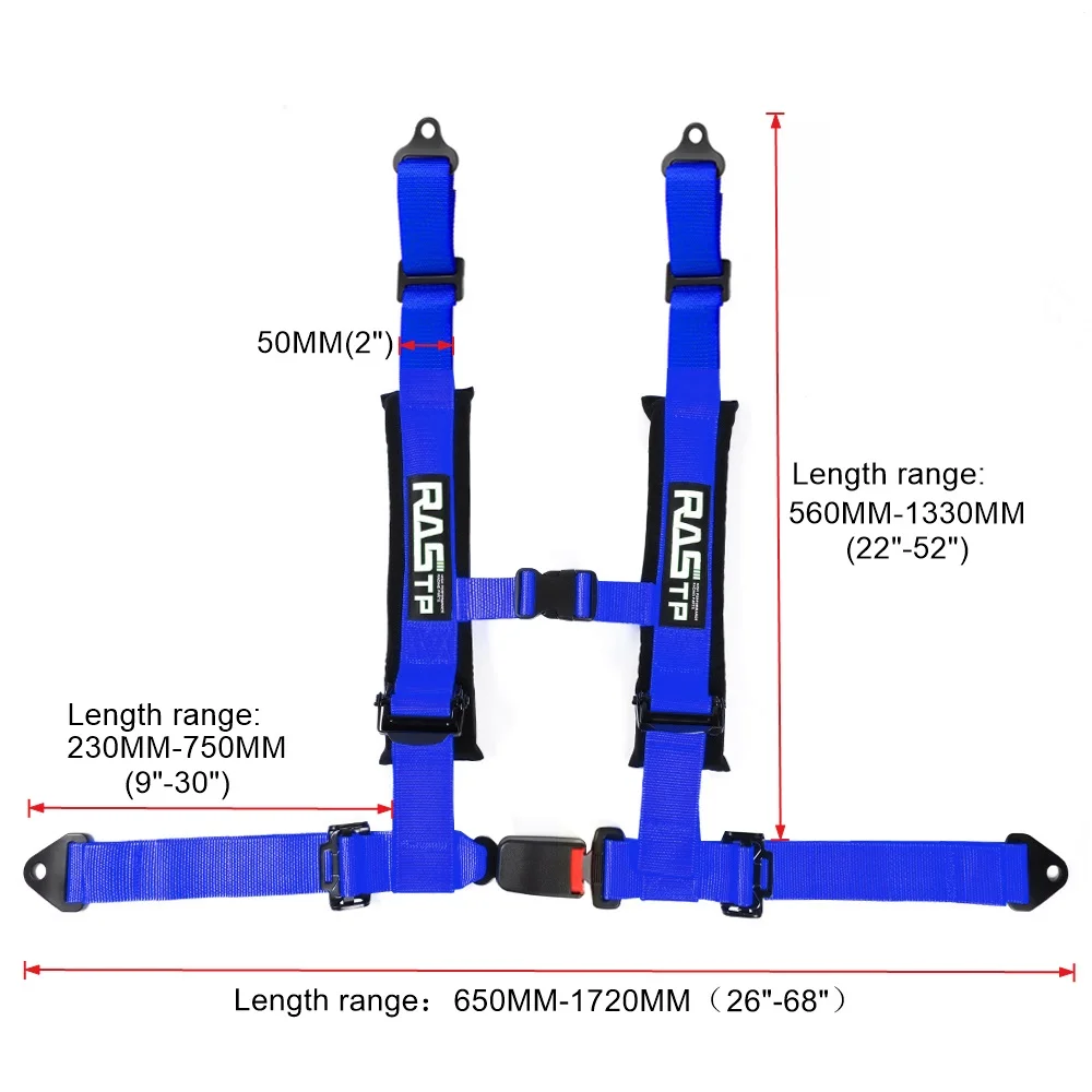 RASTP-Universal Racing Seat Belt 2-inch Four Point With Sponge Bolt Mounting  High Grade Strap Nylon Belts Safety Harness BAG091