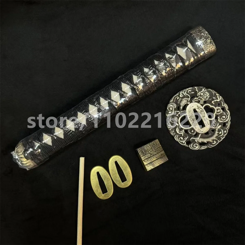 

A Set Amazing 26cm Real Rayskin Handle Tsuka Brass Handguard Gaurd Tsuba Habaki Seppa For Japanese Samurai Katana Sword Fittings