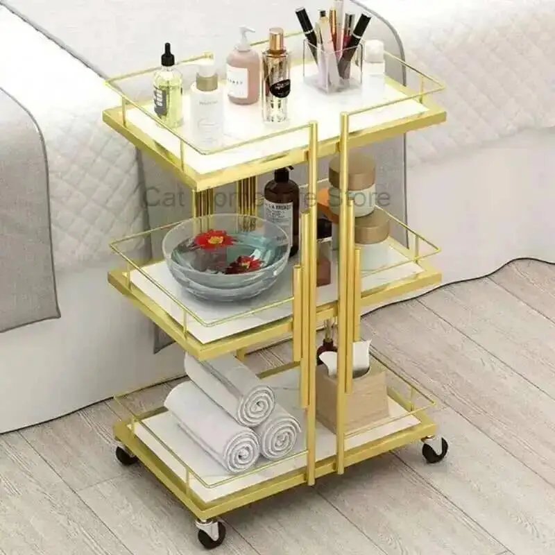 

Salon Salon Auxiliary Car With Wheels Station Trolley Gold Beauty Professional Aesthetic Cart Organizadores Beauty Salon Cart