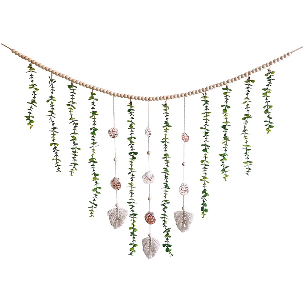 

1pcs Wooden Bead Garland Eucalyptus Hanging Vine Decor For Bedroom Wall Shelf Mirror Window Room Aesthetic Leaf Decor Fake Green