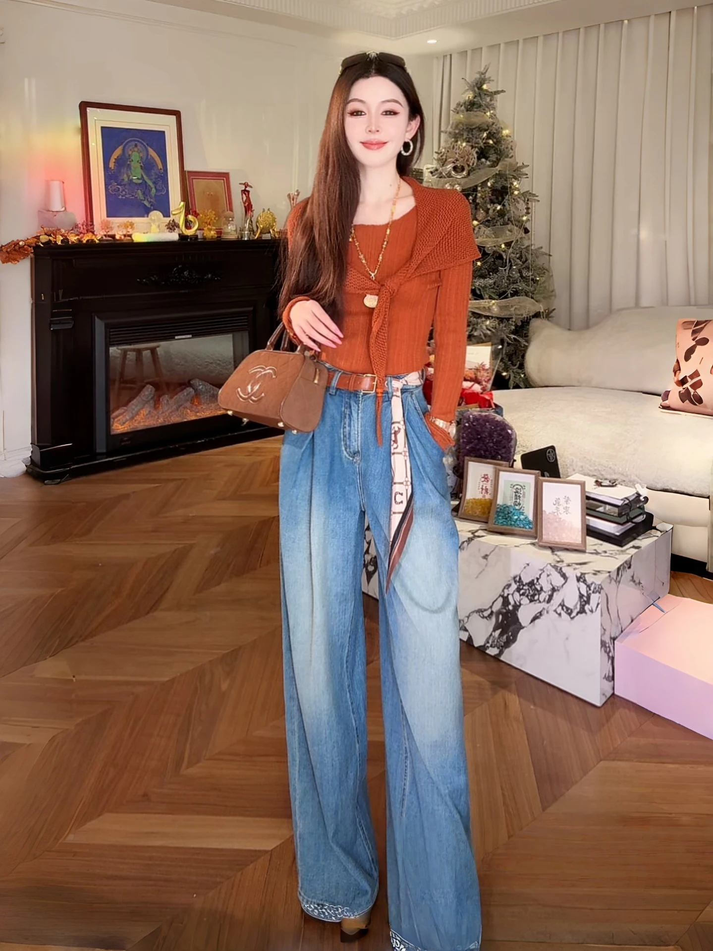 

Waed Denim Wide Leg Jeans Slimming Pleated Loose Fit Women's Spring Faion Casual Cotton Jeans Xixiao Yu Sydney Melody