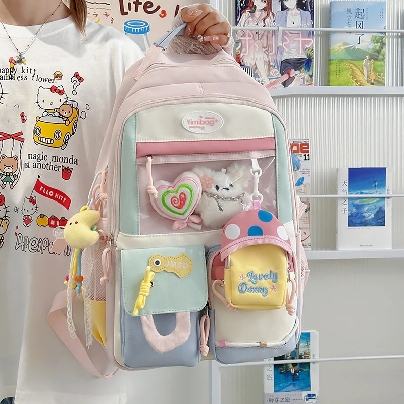 Ransel Itabag Korea Y2K Estetika Kawaii Transparan Anak Perempuan Desain Blok Warna Tinggi Cocok untuk Ransel Anime Kapasitas Tinggi Baru