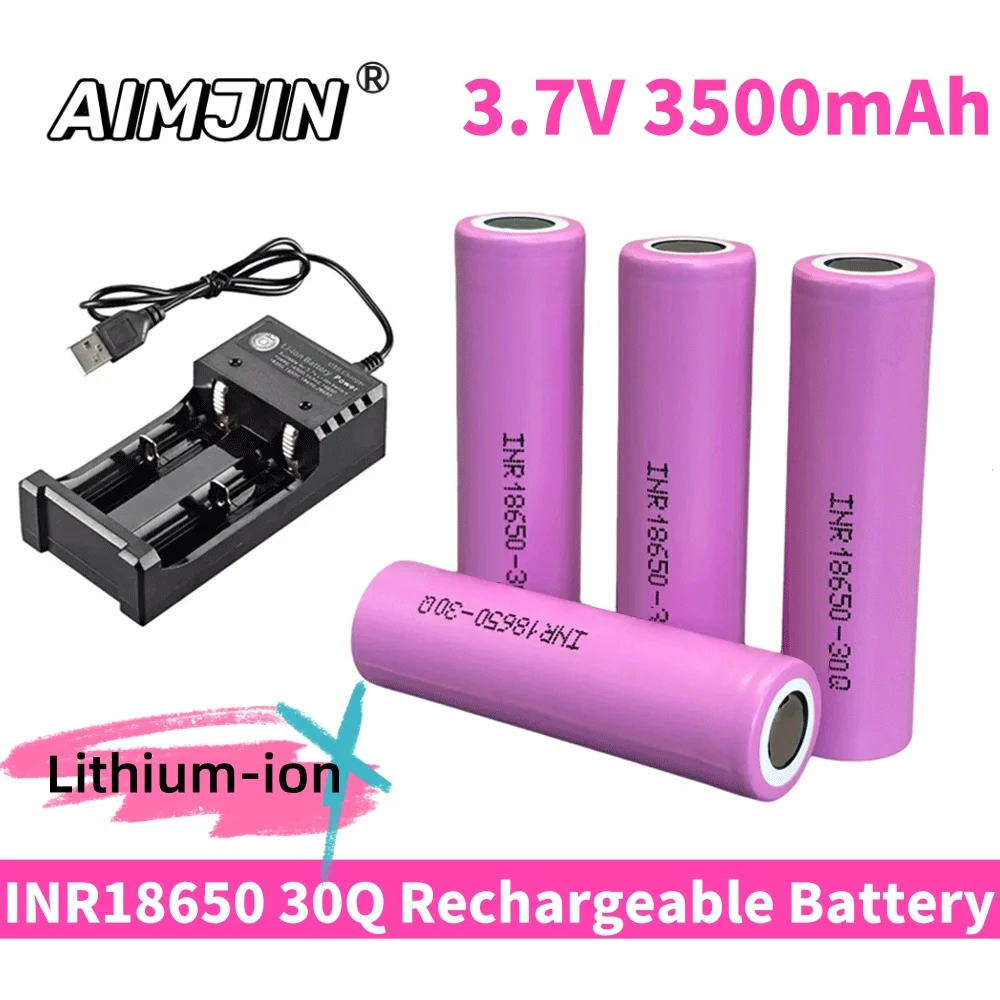 

100% original New INR18650 battery 3.7V 18650 3500mAh INR18650 30Q li-ion Rechargeable Batteries+Charger
