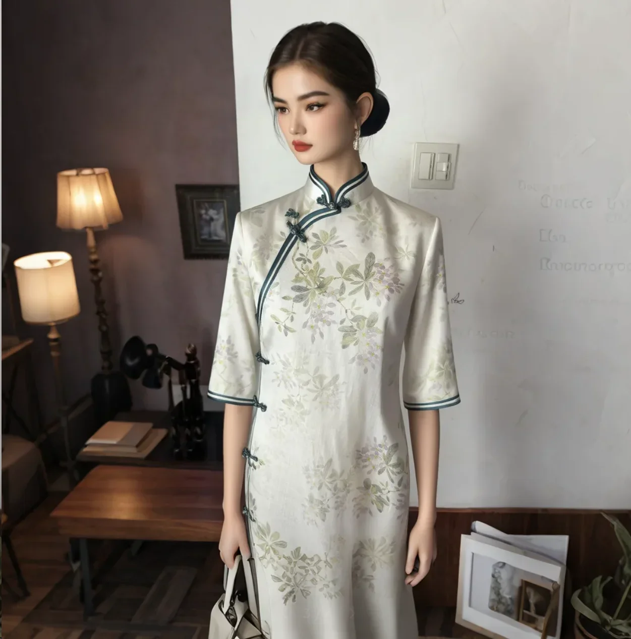 

High Quality 100% Pure Ramie Printed Dress Robe for Summer Lightweight and for DIY Hand-Sewing chinese style dress cloth 2025