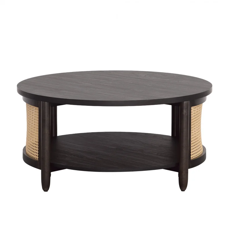 Home Springwood Caning Coffee Table, Charcoal Finish / Light Honey