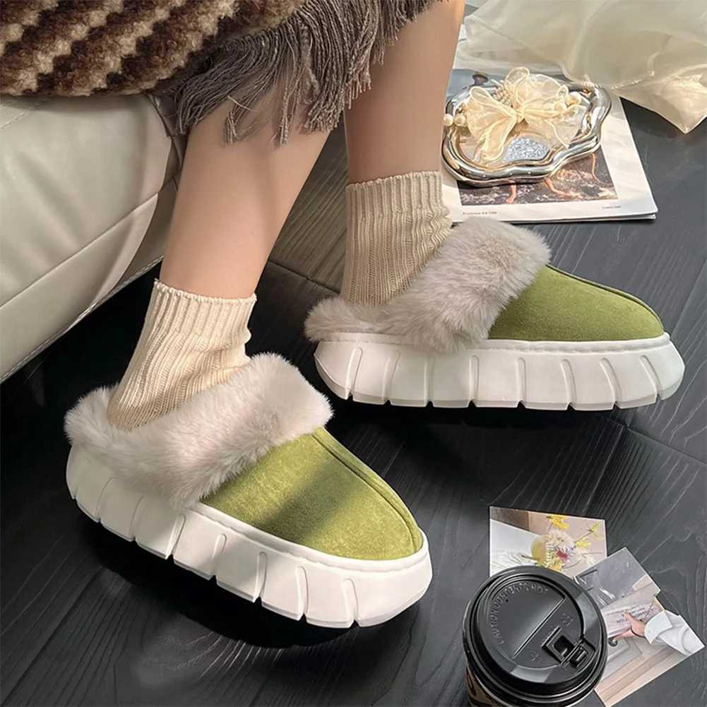 Platform Slippers for Women Warm Plush Upper Fleece Lined Non-Slip House Slippers Memory Foam Cozy Slip on for Indoor Outdoor