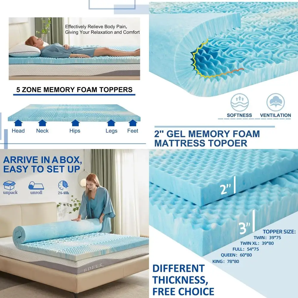 

Полноразмерный 2-дюймовый наматрасник из пены с эффектом памяти и 5 зон — снимающий давление, мягкий и сертифицированный в США, синий