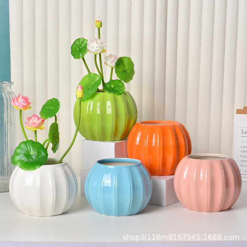 

CX Ceramic Pumpkin Vase Home Ornaments Living Room Potted Colorful Crafts Wedding Housewarming Decorative Flower Pots