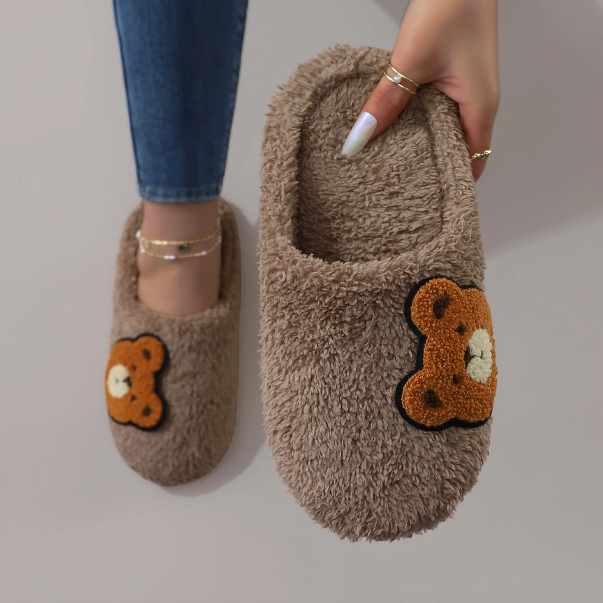 Women Shoes Winter - Cute Cartoon Embroidered Bear Plush Silent