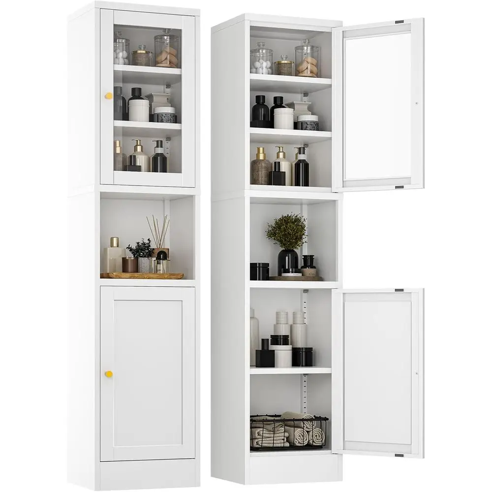 

Металлический шкаф для хранения с стеклянной дверцей, высокий узкий органайзер для кладовой с 3 регулируемыми полками (до 54,4 кг на полку), водонепроницаемый, для кухни