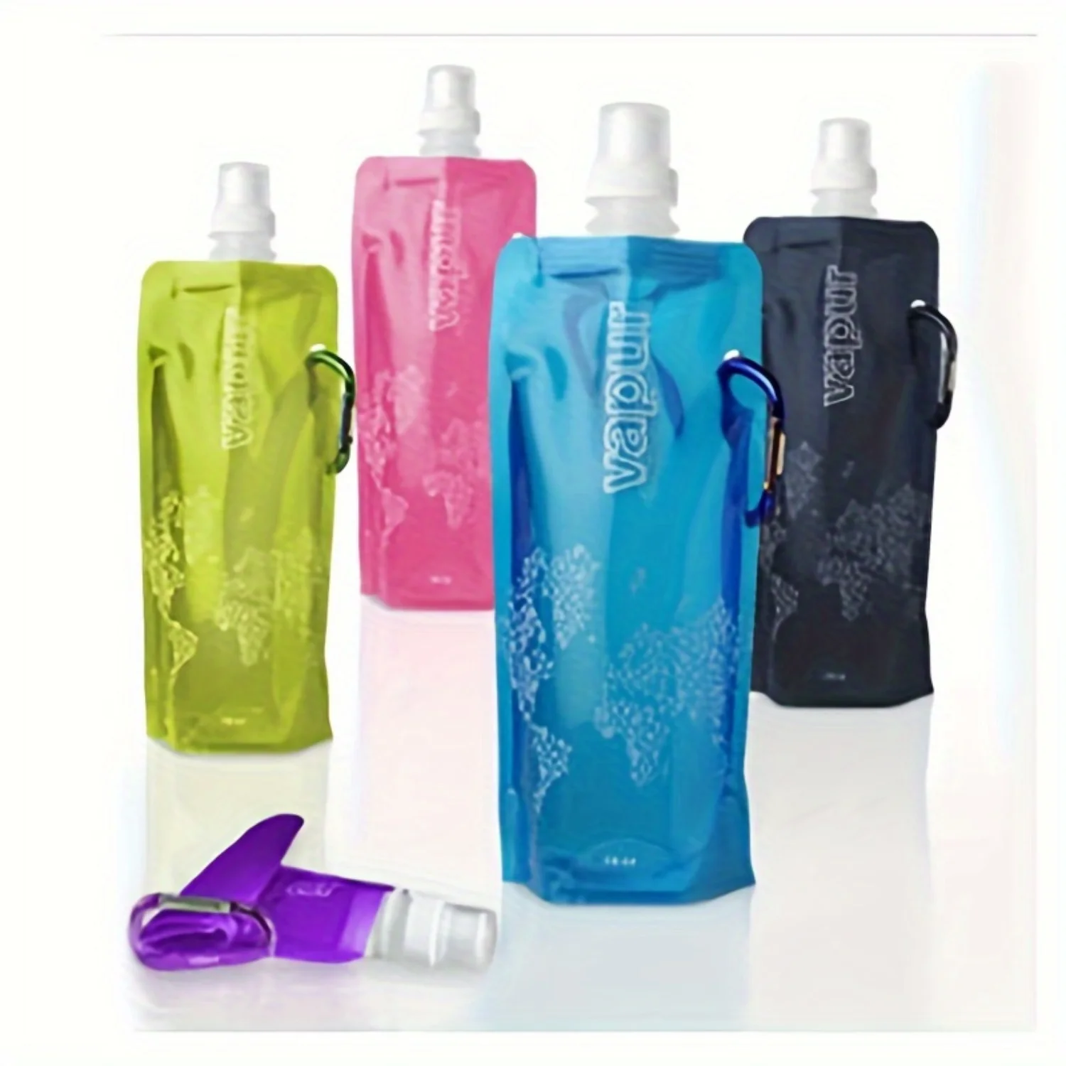 Vapur Foldable Water Bottle, Hydration Pouch, 26cm Height, 11cm Width, Clip-On Carabiner