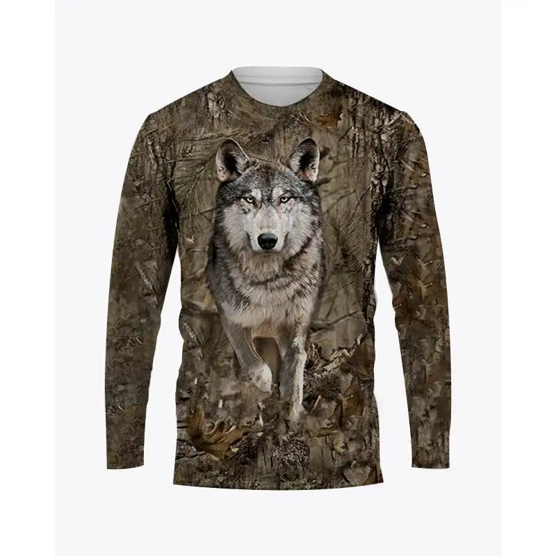 Camouflage Hunting Animals Print Summer Men/Women O-Neck T-shirt Casual Long Sleeve Oversized Pullover Fashion Tops Men Clothing