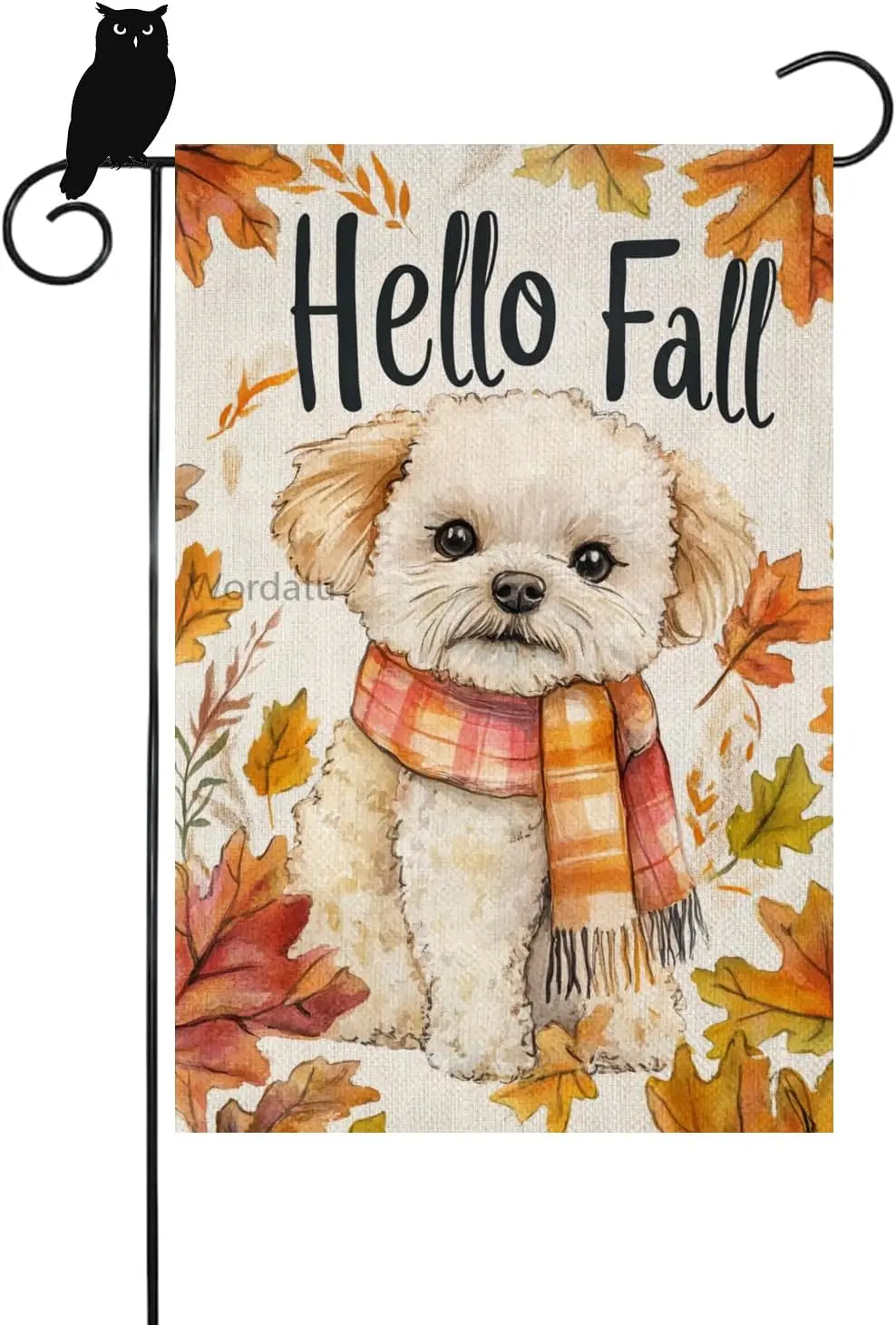 Funny Bichon Frise, Hello Autumn Maple Leaves Garden Flag Yard Flag 12x18 Inch Double Sided Small Mini Yard Outdoor Outside  UUX