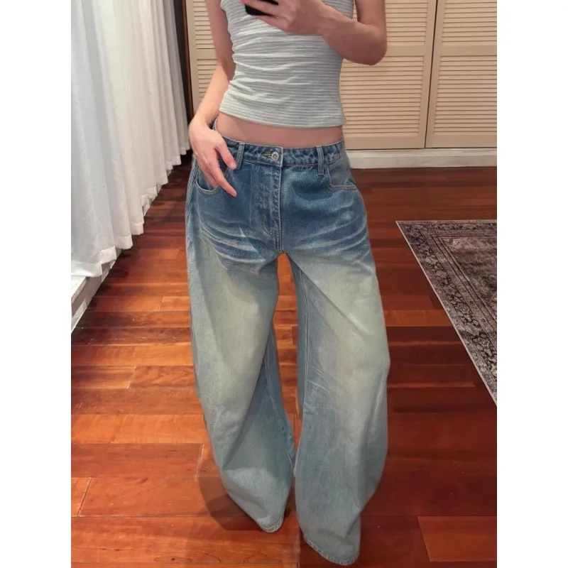 

Women's Vintage Wide-Leg Jeans Summer Loose-Fit High-Waisted Slimming Casual Straight-Leg Long Pants Trendy on The Ground