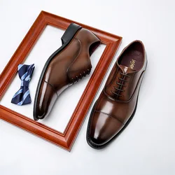 Zapatos de vestir para hombre, zapatos de traje de cuero Oxford hechos a mano de alta calidad de vaca auténtica, calzado Formal italiano para boda, oferta