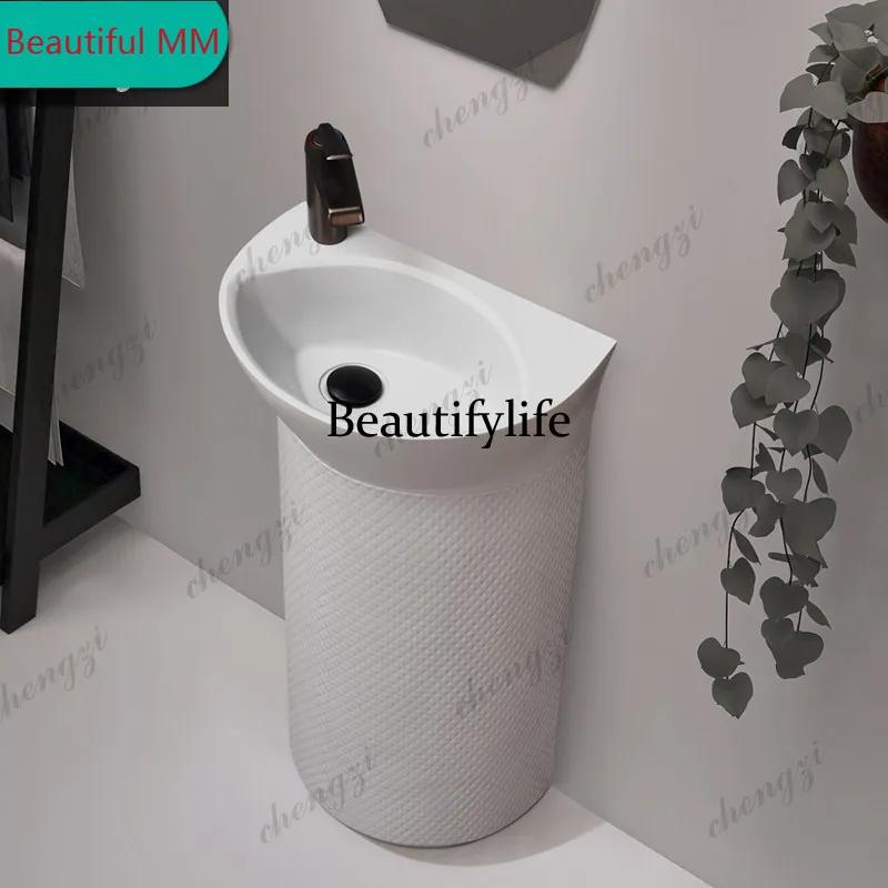 P182 P182 Japanese Wabi-Sabi Style Creative Column Washbasin Bathroom Integrated Floor-Standing Semicircle