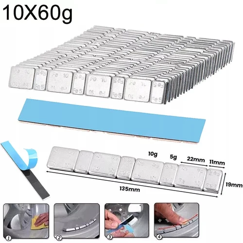 10 Uds. Equilibrador de ruedas de coche, tiras de peso adhesivas para equilibrio de ruedas, palo sin plomo en 60g de alta calidad