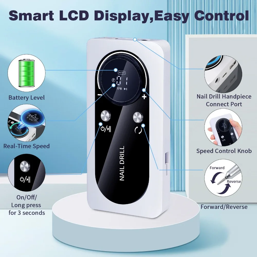 45000RPM ネイルドリルマシン USB 充電式 6 ビット電気爪やすり低ノイズサンディングバンドネイルサンダーファイルネイルツール