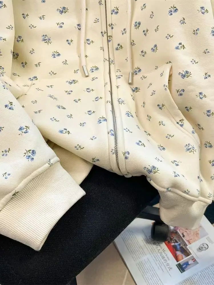 Dolce stampa floreale con cappuccio cardigan aperto felpa da uomo primavera autunno oversize allentato Fufu Fce Jaet cotone 00% lungo Sve