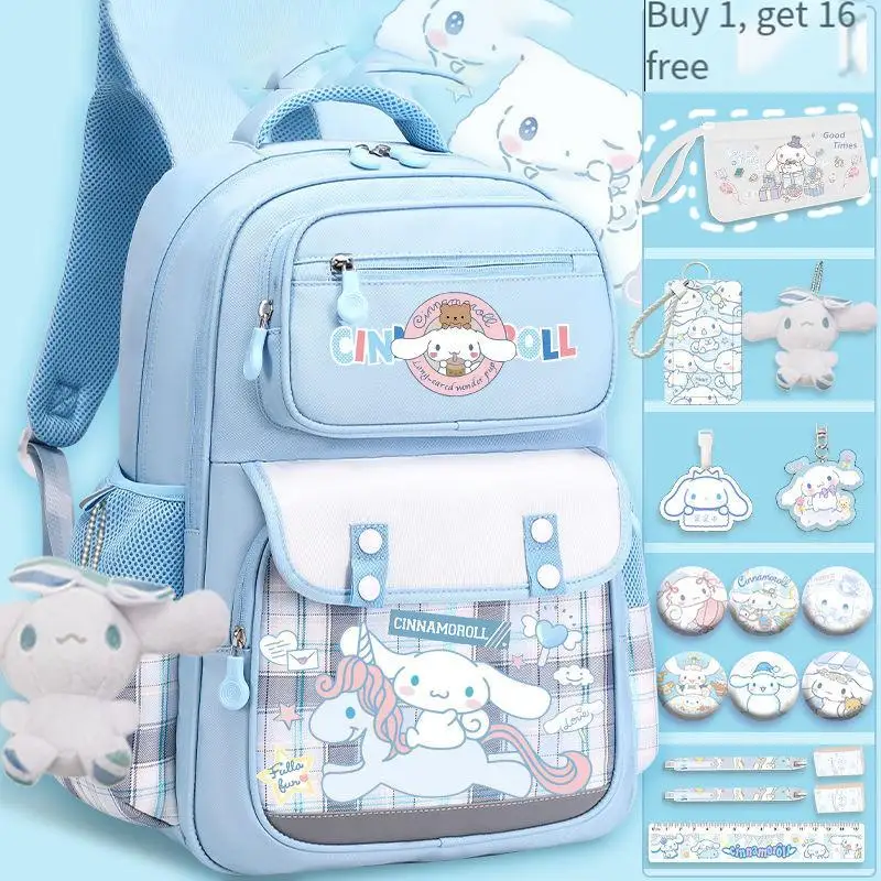 

Cinnamoroll Sanrios Student Bag Girl Kawaii Cartoon High Capacity Good Looks Cute Spine Protector Child Backpack Anime Figure