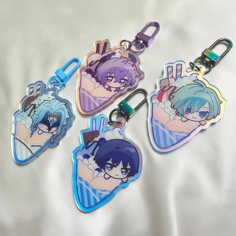 Cute Chibi Gen shin Acrylic Keychain Anime Character Bag Charm Laser Edge Pendant Game Merch Collectible Gift For Gen&shin Fans