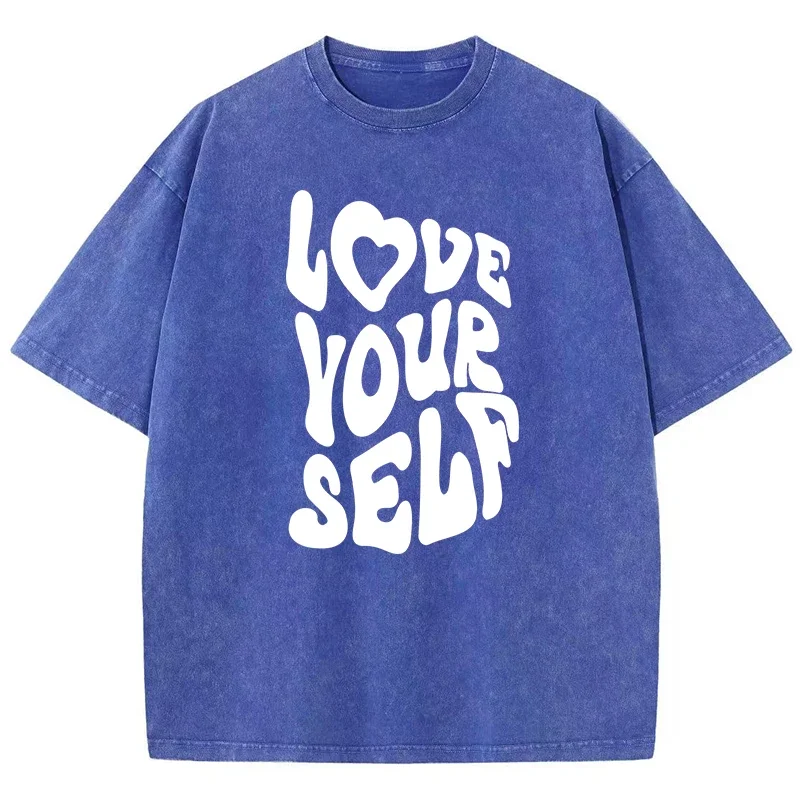 Love Yourself Text Pattern Design T-Shirt Boy Cotton Lovely T Shirt Fashion Normcore Tee Shirt Normcore Shoulder Drop Tops