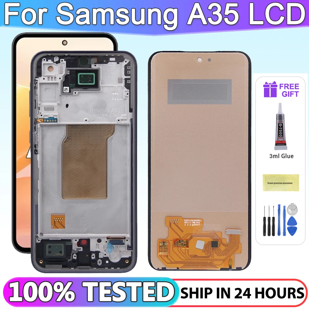 

AMOLED For Samsung A35 LCD A356B A356E A356U Display With Frame Touch Screen Digitizer For Samsung A35 5G A356 LCD