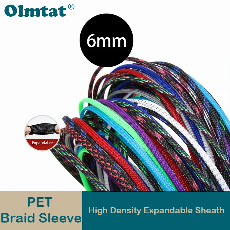 

5/10/20/50/100M PET Braided Sleeve 6mm High Density Insulated Cable Protection Expandable Sheath Cable Sleeve