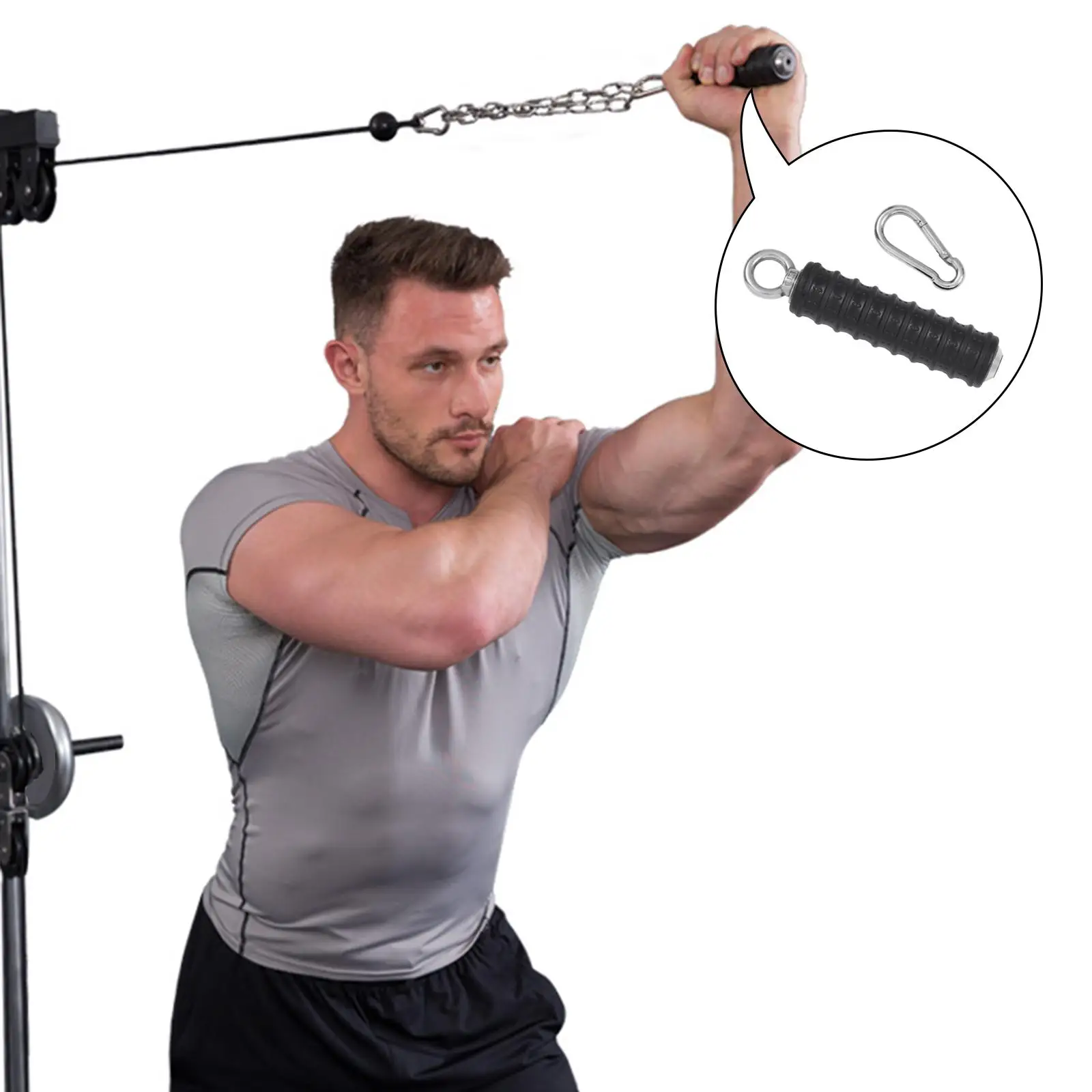 Solid Cable Handles Cable Machine Attachment Triceps Strength with Clip for LAT Pull Down Arm Muscle Pulleys Bodybuilding Biceps