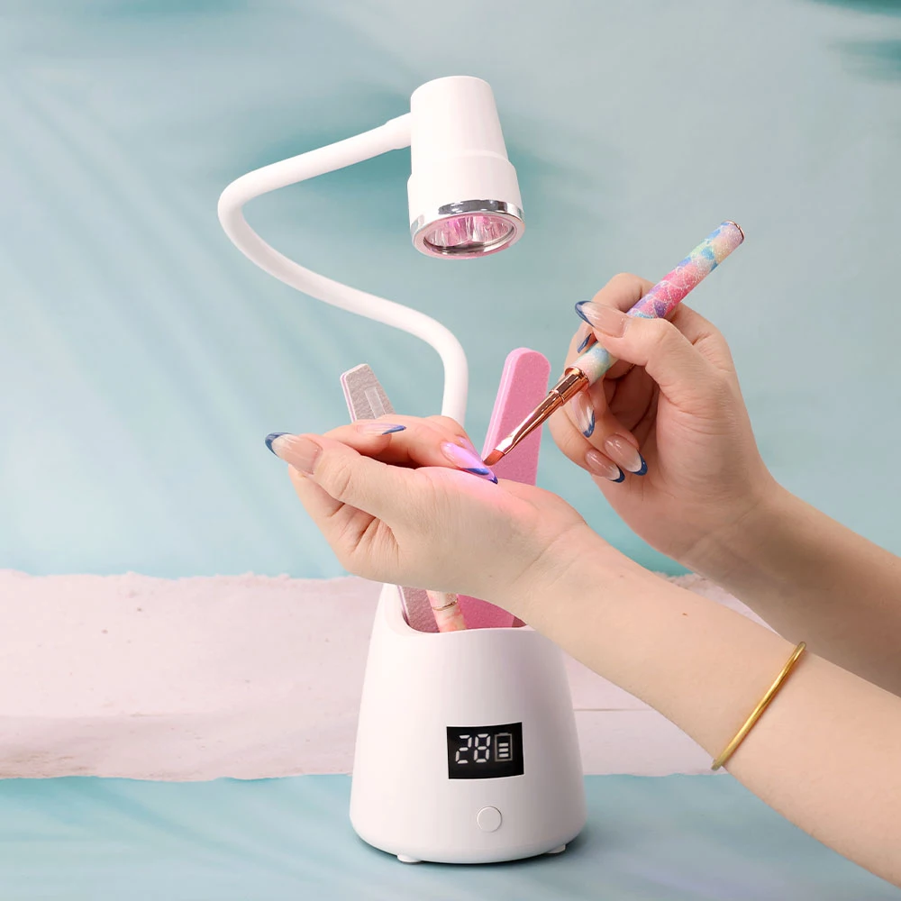 Cordless 18W Mini Nail Lamp UV LED Nail Dryer Red Light Focused Beams Curing Polish Gel with Storage Box for Easy Cleaning