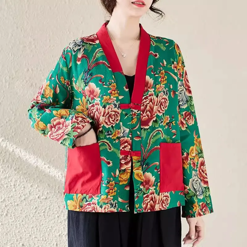 Chinese Style Northeast Dahua Clothing 2024 Spring Literary Artistic Retro Ethnic Flower Jacket Long Sleeve Short Top K026