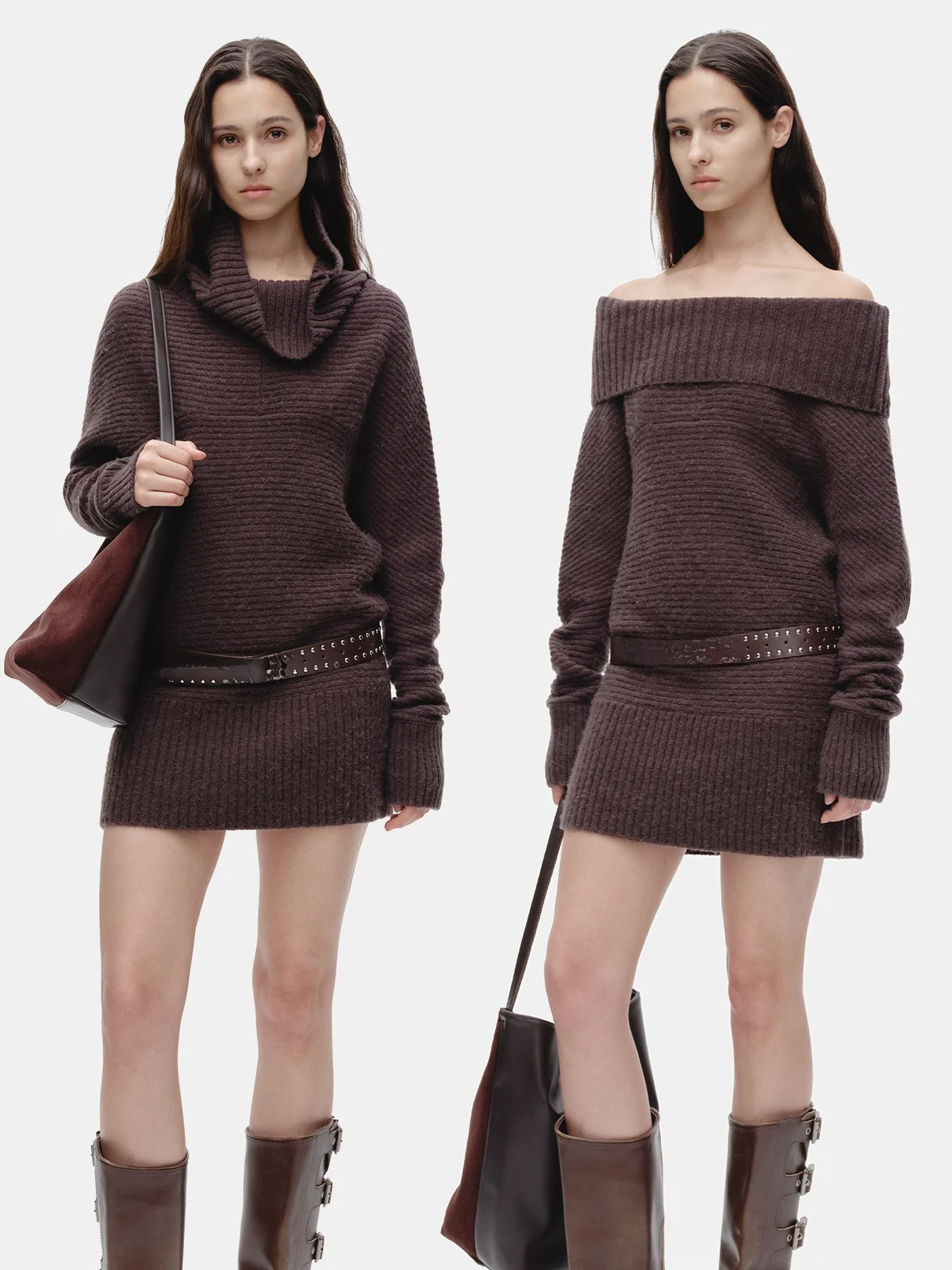 

Свитер Marllen Laid-ba Silhouette Camere из шерсти, свободного кроя, с рукавами «летучая мышь», большим воротником и одним открытым плечом, вязаный, женский, осенний