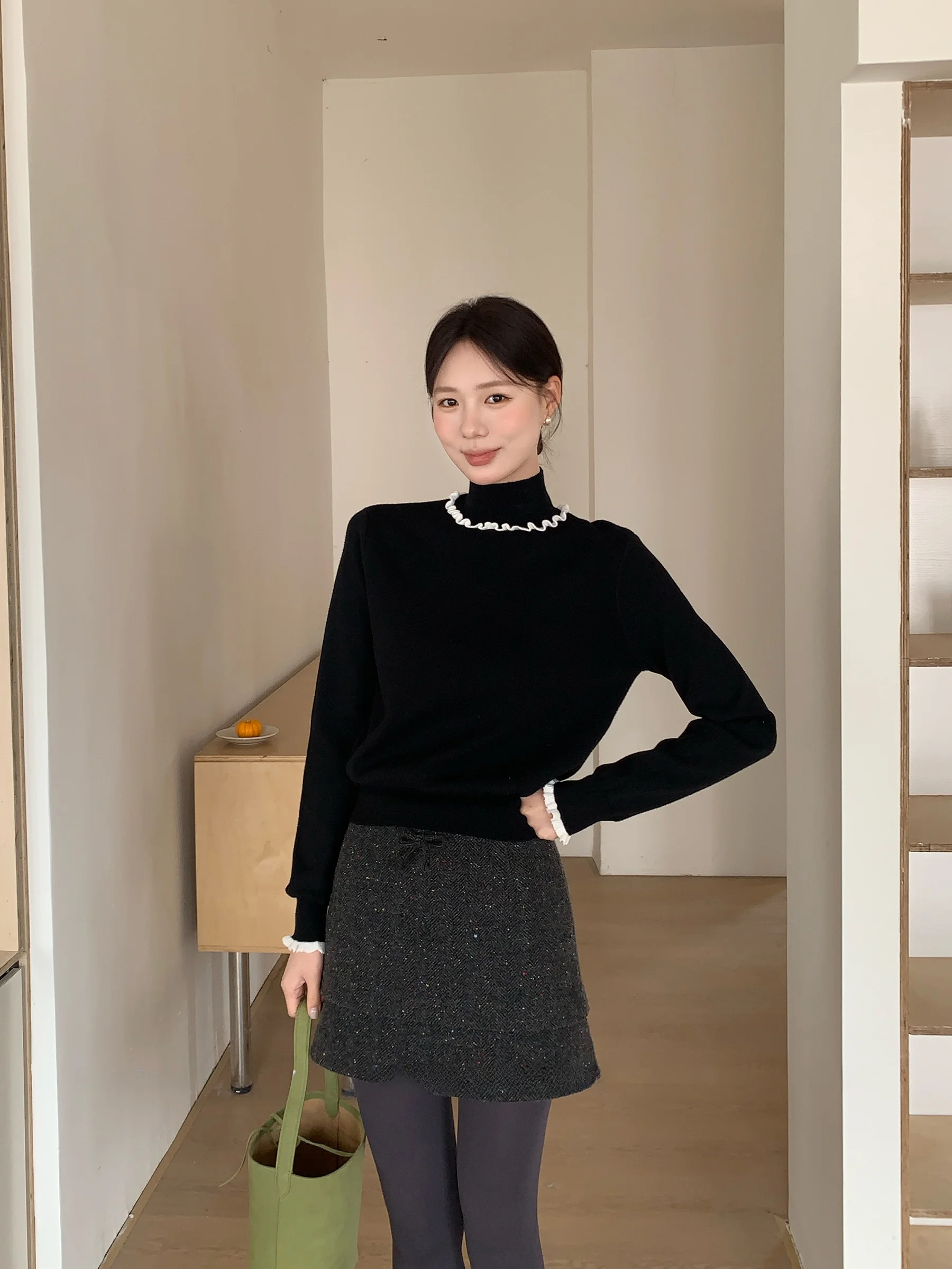 

Женский вязаный свитер с высоким воротником, крупными цветами и цветовыми блоками, из мягкого полиэстера, в корейском стиле