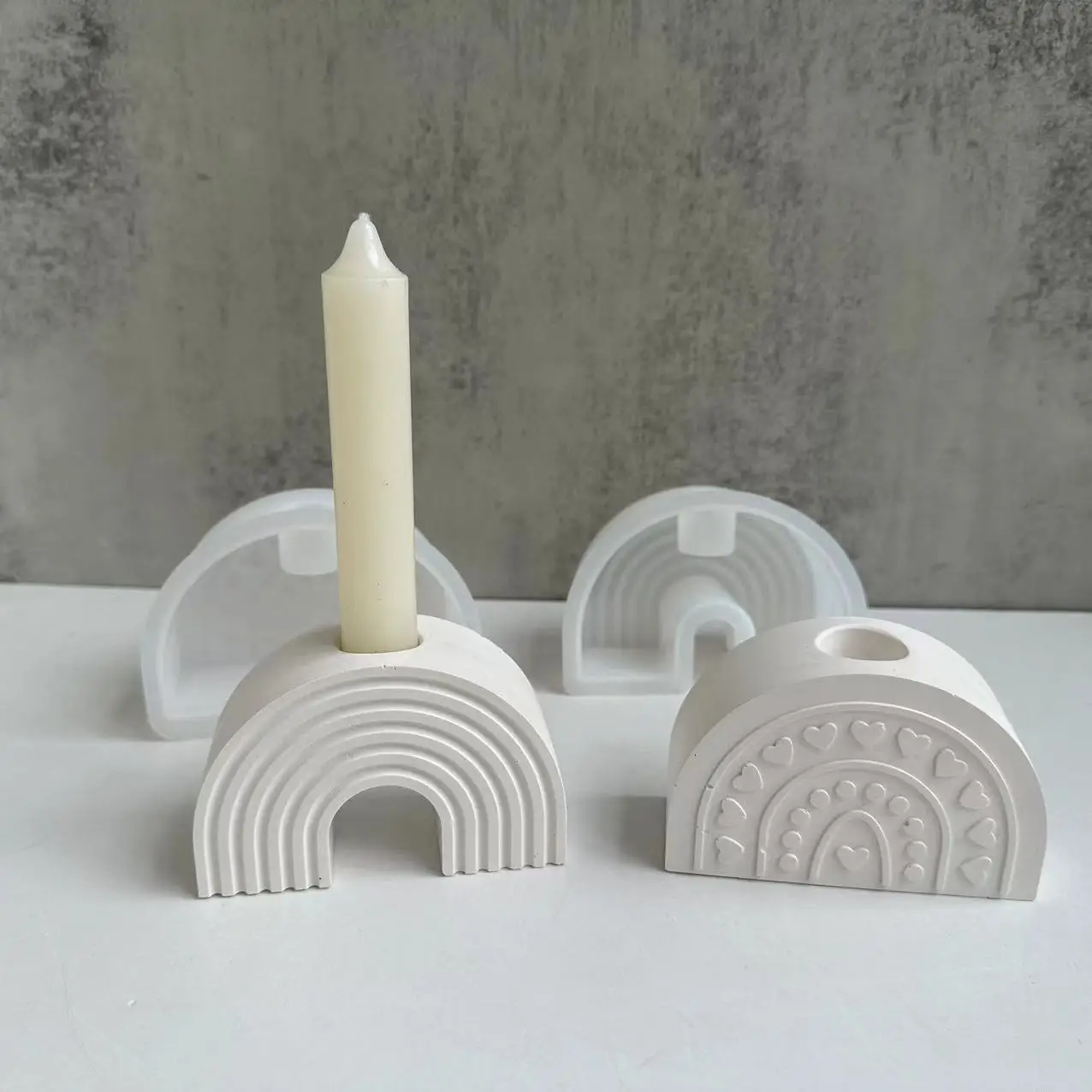Nordic Regenbogen Bogen Leuchter Silikon Form DIY Handgemachte Gips Epoxy Harz Beton Kerzenhalter Casting Formen Wohnkultur