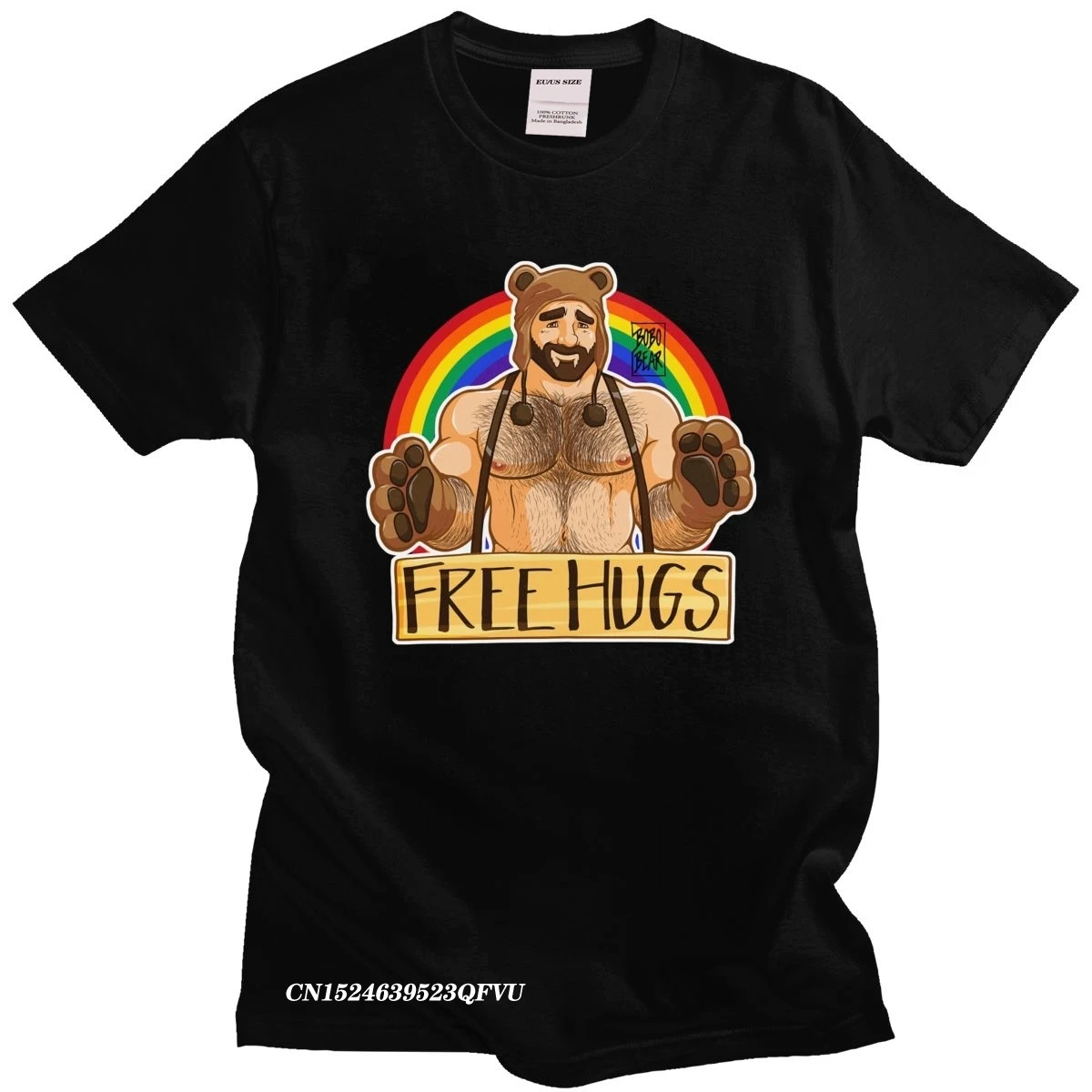 Funny Gay Bear Free Hugs Tshirt Men Soft Cotton LGBT T-Shirt LGBTQ Pride Shirt Rainbow Tee Top Camisas Men Casual Clothing Gift