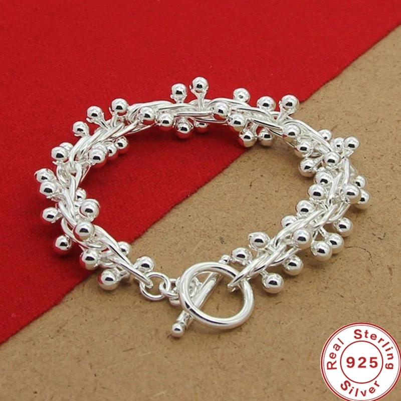 

925 Sterling Silver Bracelets Charm Solid Chain Beads Fashion Beautiful Top Quality Women Wedding Jewelry