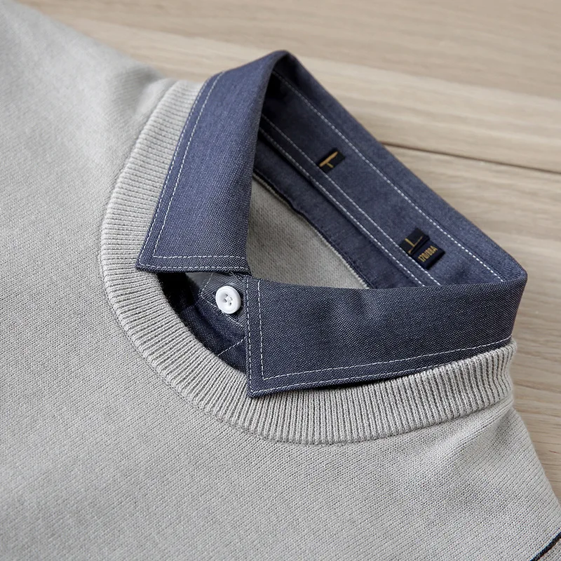 

Men's Faion Urban Winter Knitted Sweater Double Collar Warmth Fake Two-Piece Line Color Blo Casual Knitwear