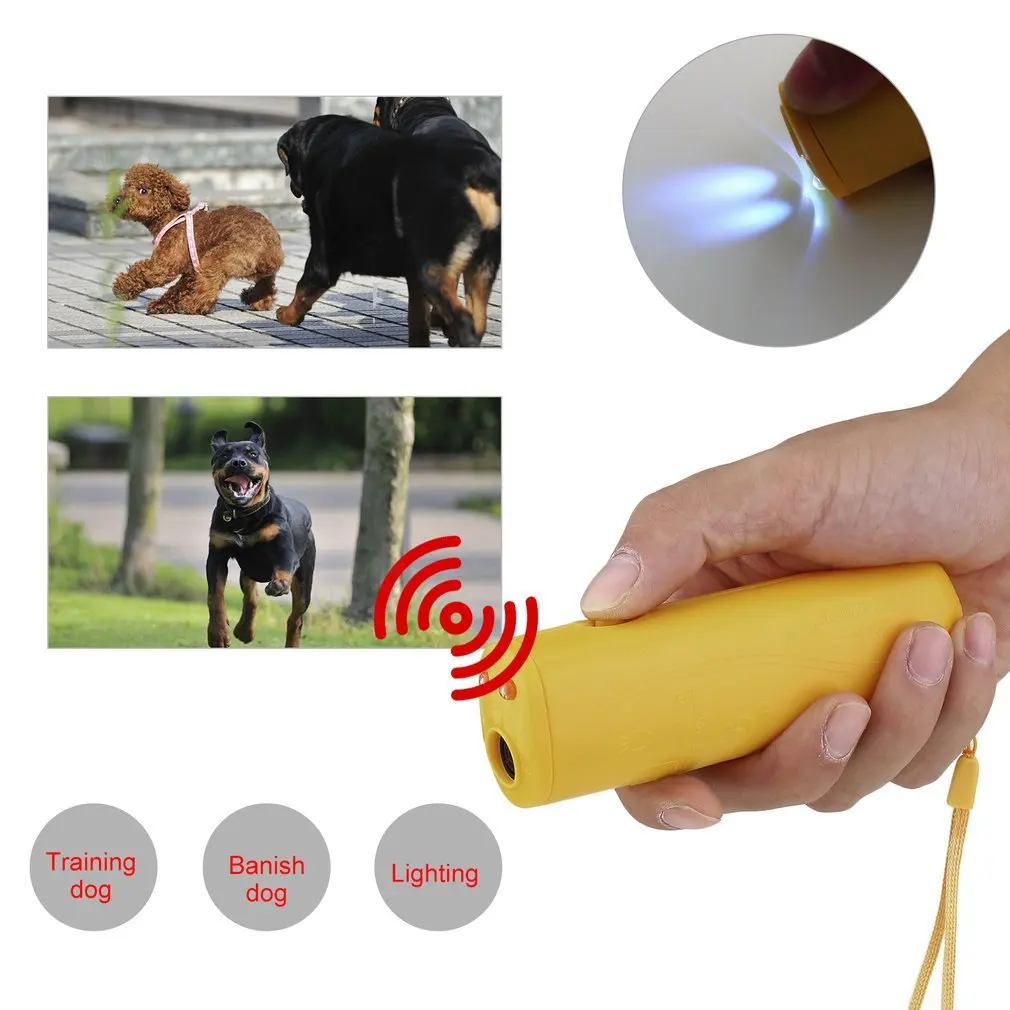 3 in 1 et repellente per cani dispositivo antiabbaio repellente per cani ad ultrasuoni Stop Bark Control forniture per l'addestramento con torcia a LED