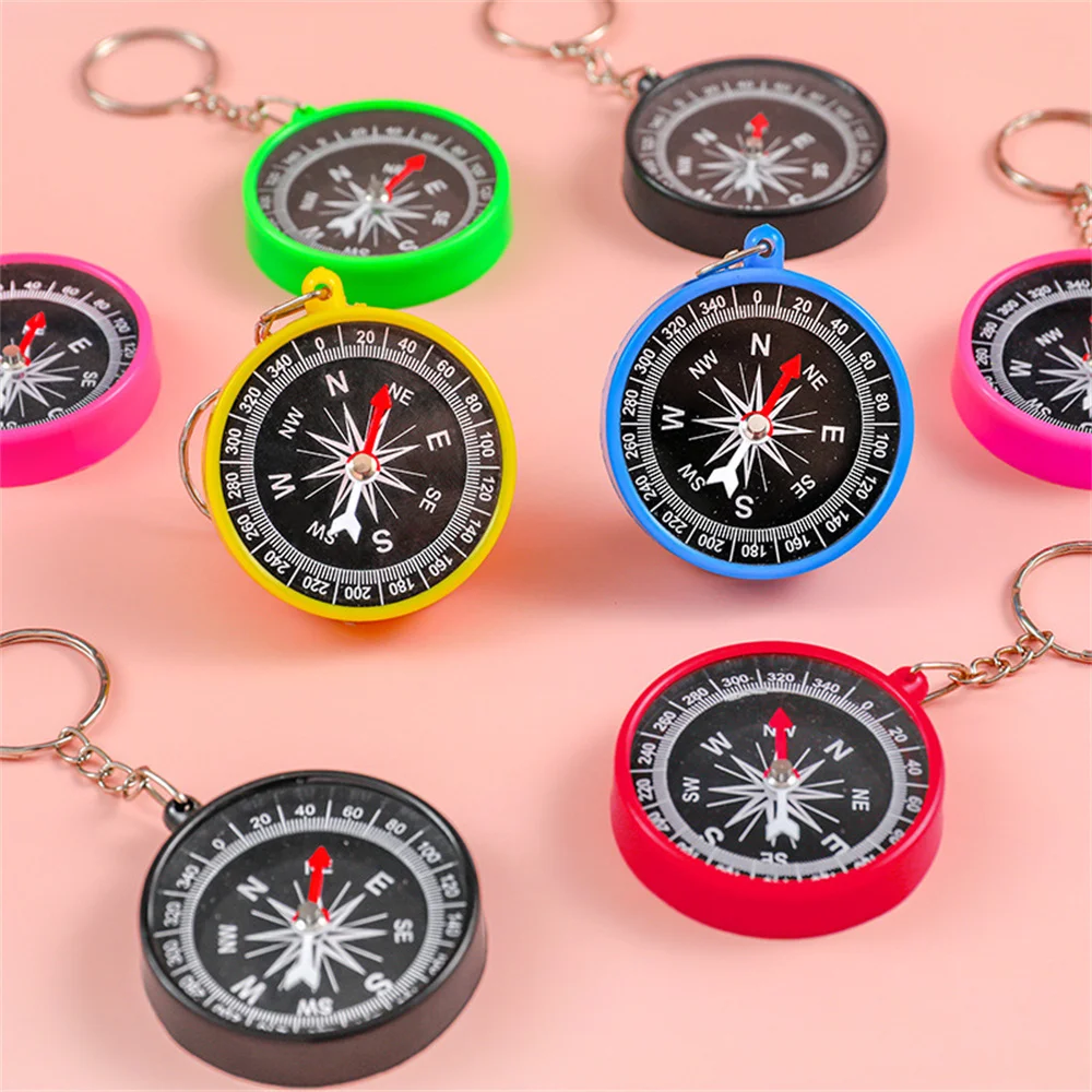 1PC Mini Outdoor Compass Keychain Student Puzzle Learning Supplies Science Teaching Compass Key Chains Kids Gift Travel Key Ring