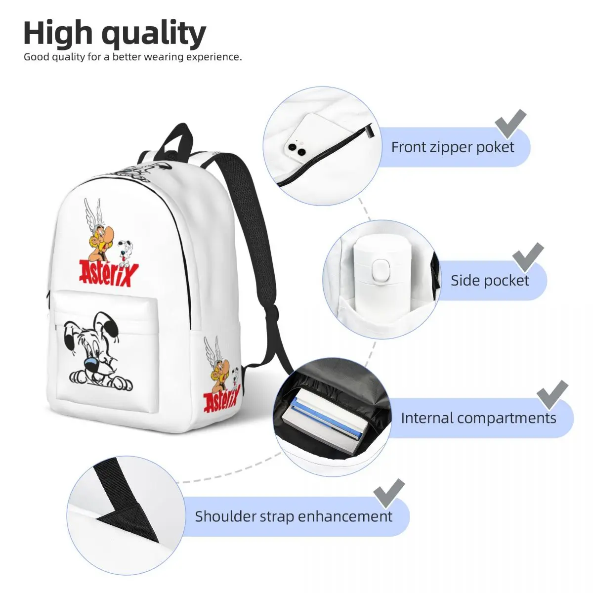 Dogmatix-mochila informal para hombre y mujer, bolso de hombro ligero para estudiantes, trabajo, Asterix y Obelix, Daypack, Universidad