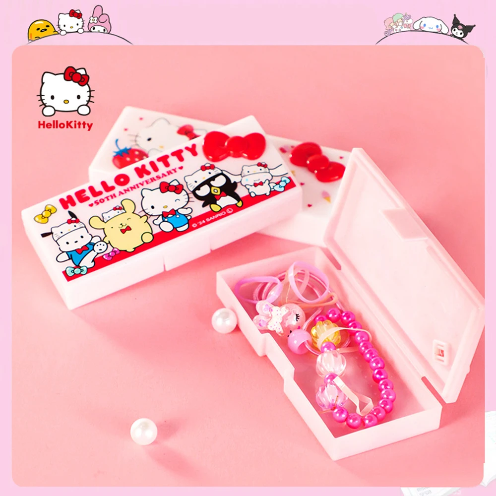 Genuine Sanrio Hello Kitty My Melody Y2K Storage Box Kawaii KT Cat Cartoon Desktop Hairpin Organzier Boxs Girls Gifts Toys