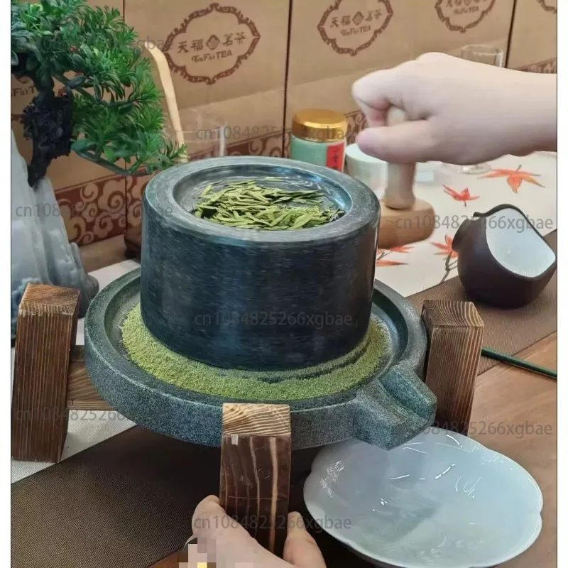 Bluestone Small Tea Mill Song Dynasty Tea Stone Mill Hand-milled Tea Ware Matcha Stone Mill