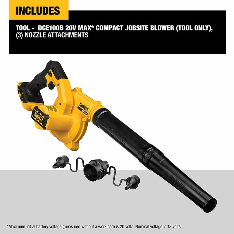 DEWALT 20V DCE100N Cordless Compact Air Blower 18000RPM 3-Speed Adjustments Dust Vacuum Rechargeable Dust Cleaner Power Tools