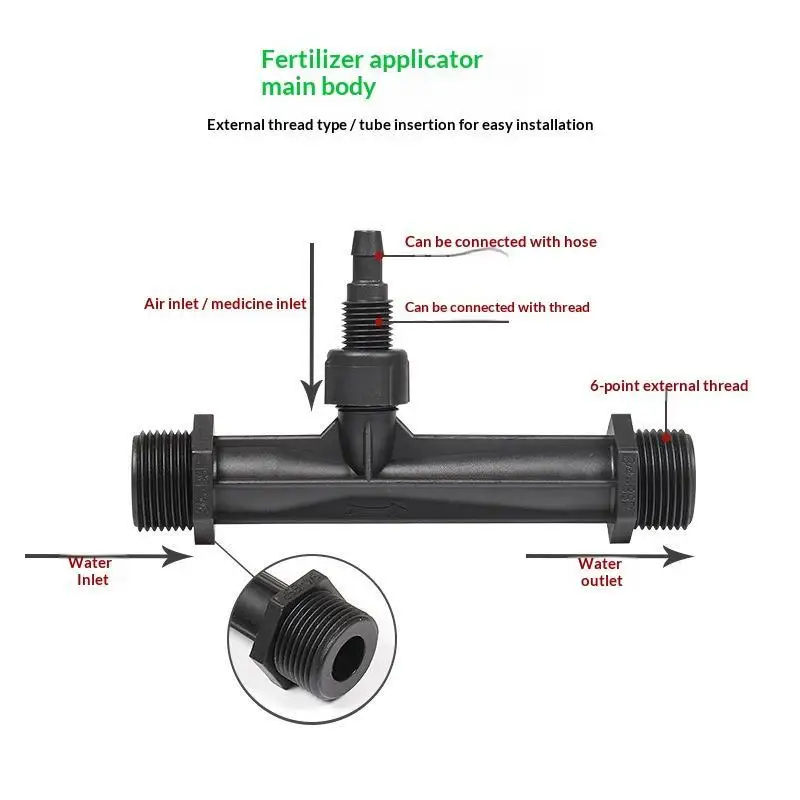 Heavy Duty Black Venturi Irrigation Injector Leakproof For Garden Farm Watering