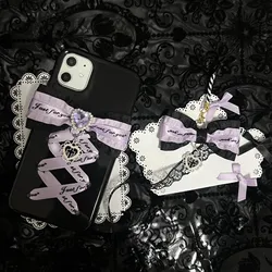 Harajuku Y2k Girl Purple Bow IPhone Case 16 Pro Max 11 12 13 14 15 Pro Lolita Soft Phone Case Cover with Pendant