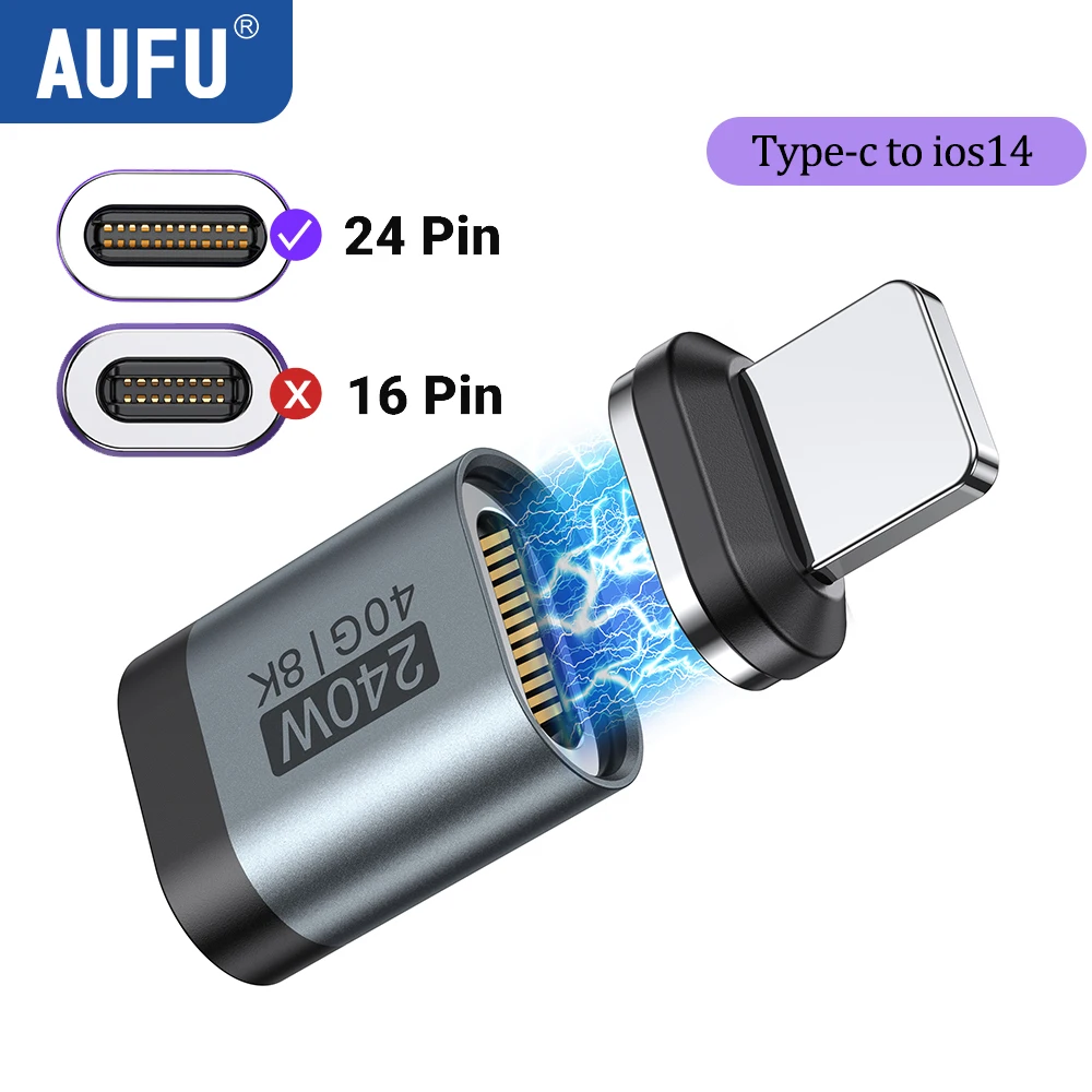 AUFU 240 W magnetischer USB-C-Adapter, schnelles Aufladen, Typ C auf USB-C-USB4-Anschluss, 40 Gbit/s, 8 K60 Hz, für Thunderbolt 4 3 iPhone 16 MacBook