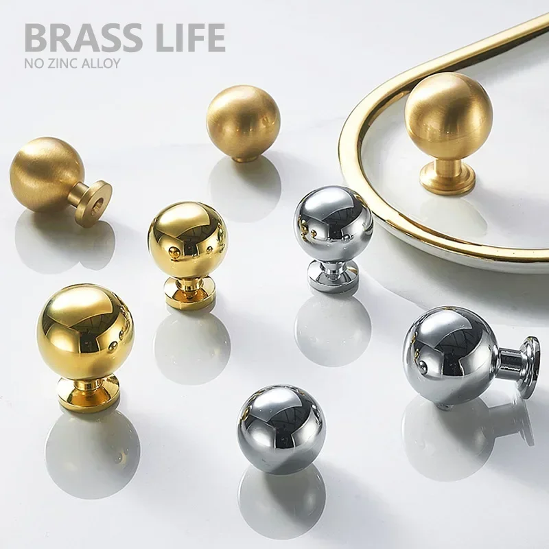 BRASSLIFE Round Brass Gold Furniture Handles for Drawers Bathroom Kitchen Storage Cabinet Pulls Wardrobe Shoe Cupboard Door Knob