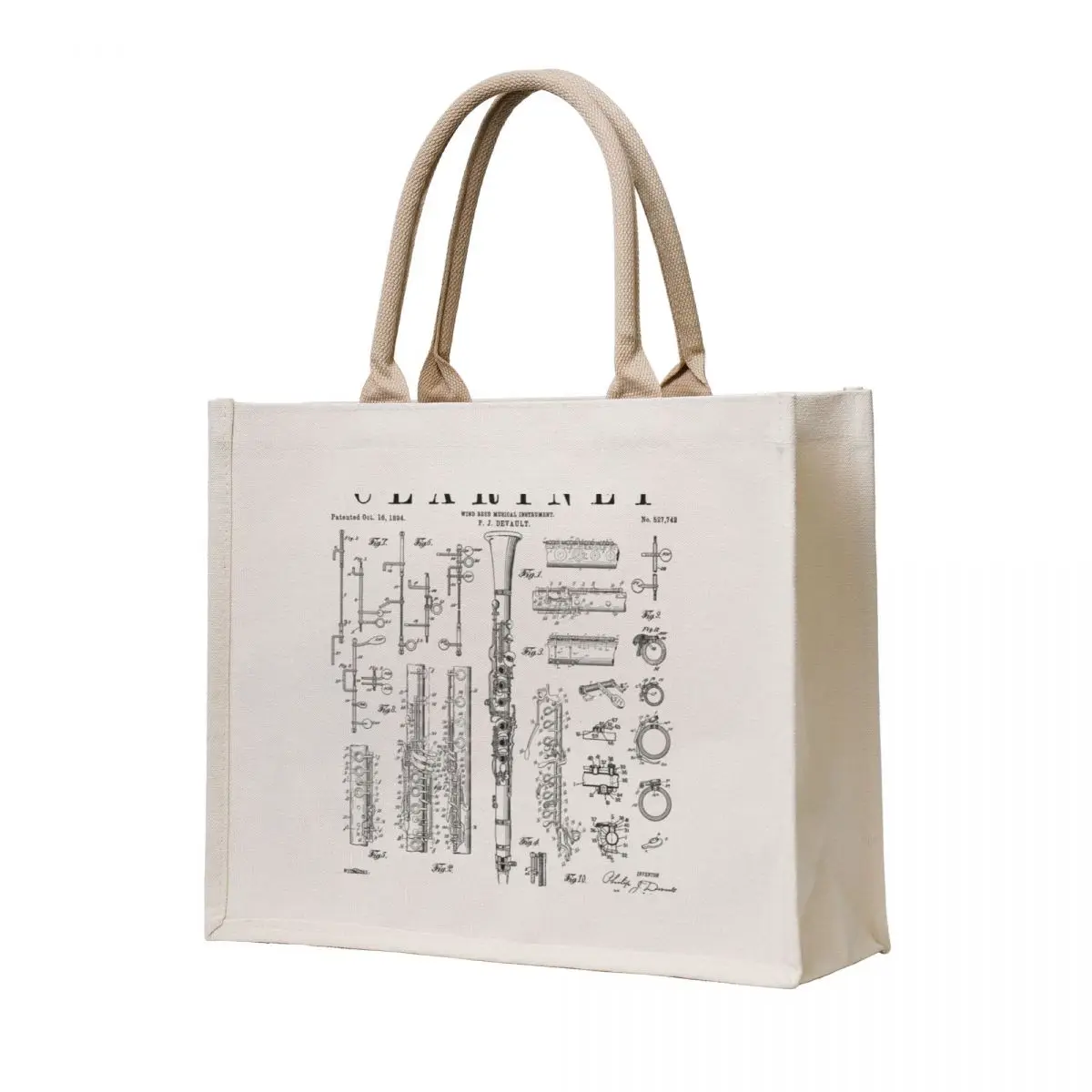

Clarinet Vintage Patent Clarinetist Drawing Print Tote Bag shopper bags Shopper bag Fabric bag